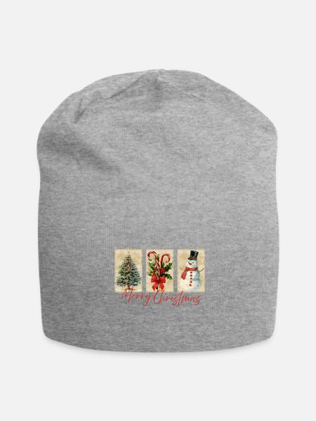 Three Panel Vintage Christmas Trio - Jersey Beanie - heather gray