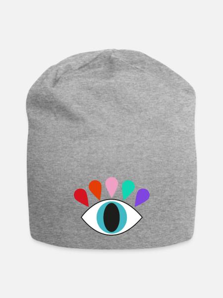 Rainbow Eye Eyelashes Eyes Colorful - Jersey Beanie - heather gray - Front