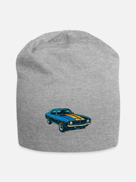Blue Vintage Car with Neon Stripes - Jersey Beanie - heather gray - Front