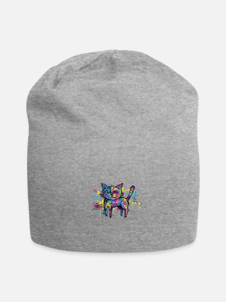 Neon Graffiti Cat - Jersey Beanie - heather gray
