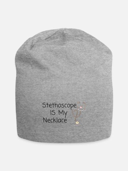 Stethoscope Is My Necklace - Jersey Beanie - heather gray - Front