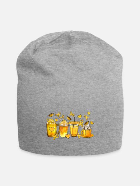 Golden Beverages and Hearts - Jersey Beanie - heather gray