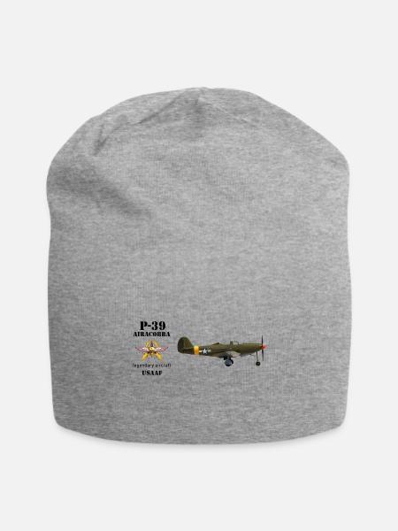 Skull Wings P-39 Airplane - Jersey Beanie - heather gray - Front