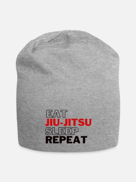 Funny Eat Jiu Jitsu Sleep Repeat - Jersey Beanie - heather gray