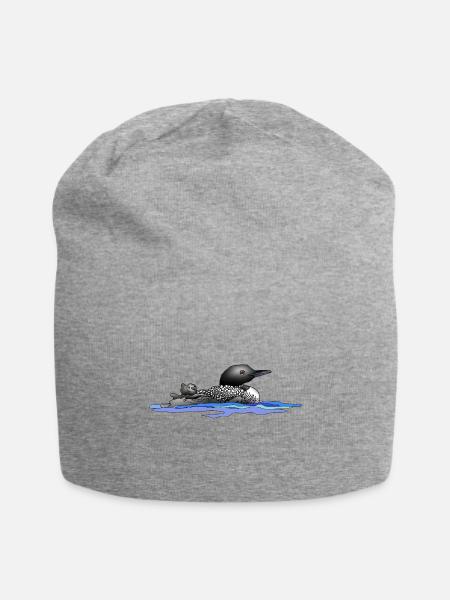 Loon with a baby on her back - Jersey Beanie - heather gray