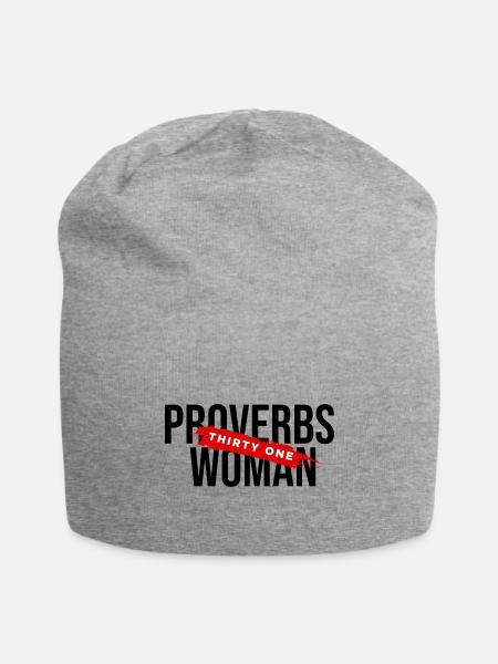 Proverbs 31 Christian Faith Strong Woman Design - Jersey Beanie - heather gray - Front