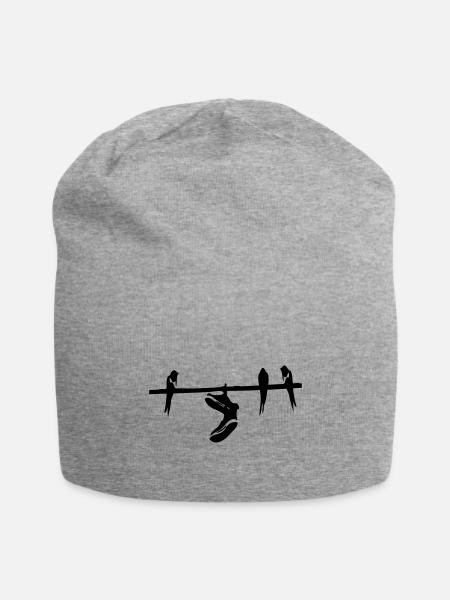 Magpie birds & Shoes on electric power line - Jersey Beanie - heather gray