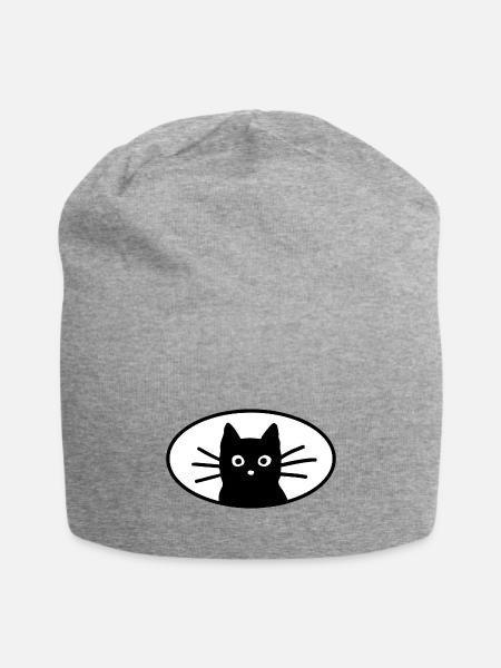 Black Cat Face - Jersey Beanie - heather gray - Front