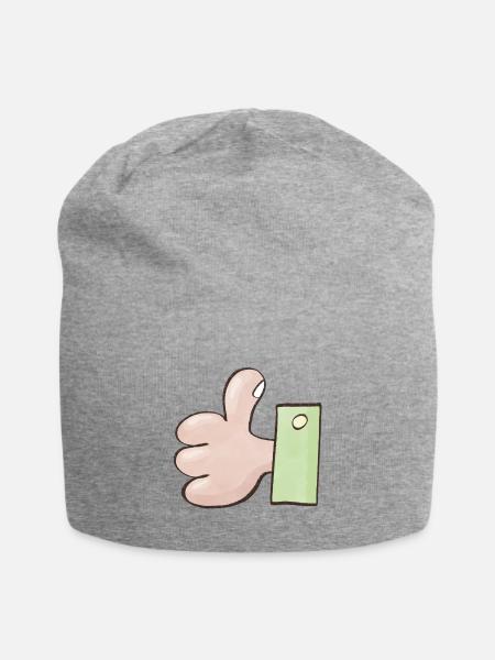 Cheerful Thumbs Up Badge - Jersey Beanie - heather gray - Front