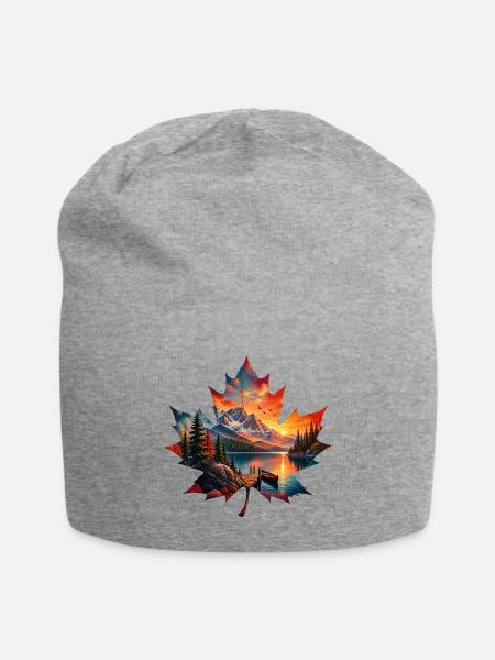 Autumn Maple Leaf Mountain Landscape Fall Nature - Jersey Beanie - heather gray - Front