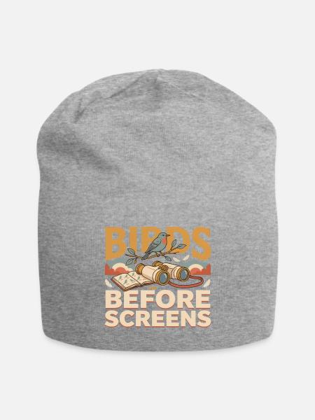birds before screens - Jersey Beanie - heather gray - Front