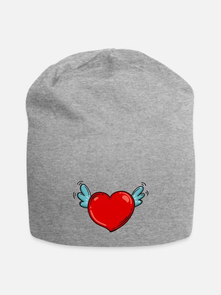 Heart With Wings Love Valentine s Day - Jersey Beanie - heather gray
