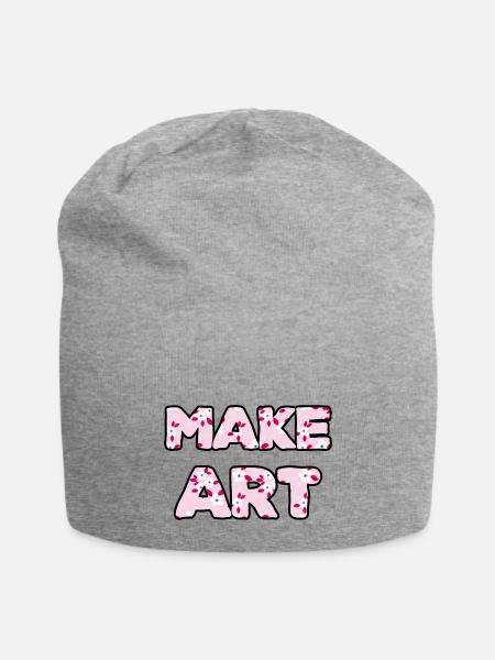 Make Art pink floral - Jersey Beanie - heather gray - Front