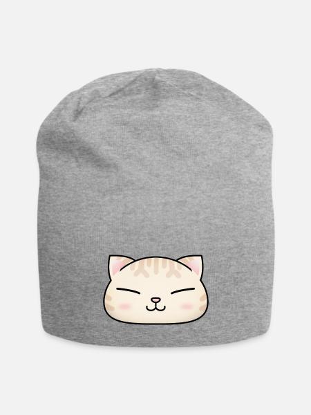 Cute Cream Cat Face - Jersey Beanie - heather gray - Front
