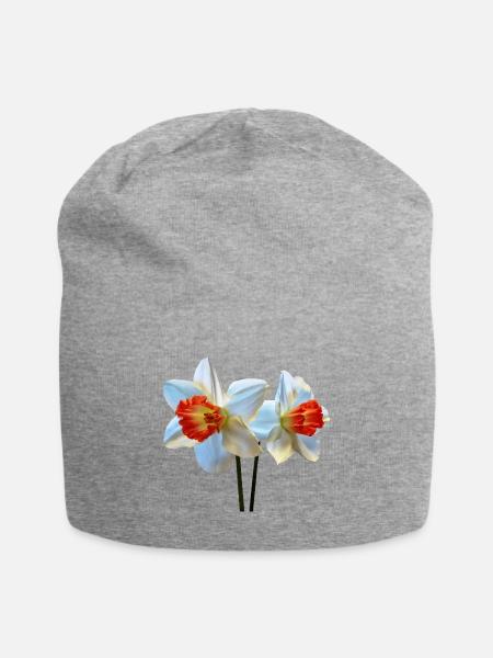 Two White and Orange Daffodils - Jersey Beanie - heather gray - Front