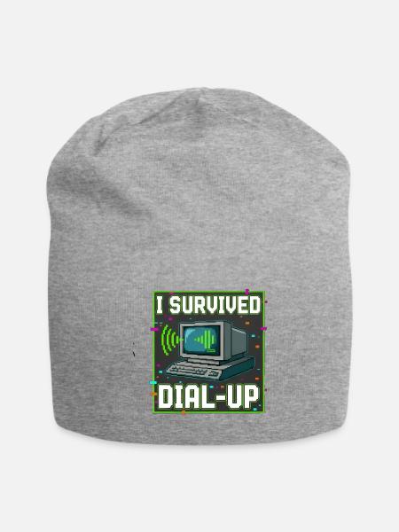 I Survived Dial-Up Retro Computer - Jersey Beanie - heather gray - Front