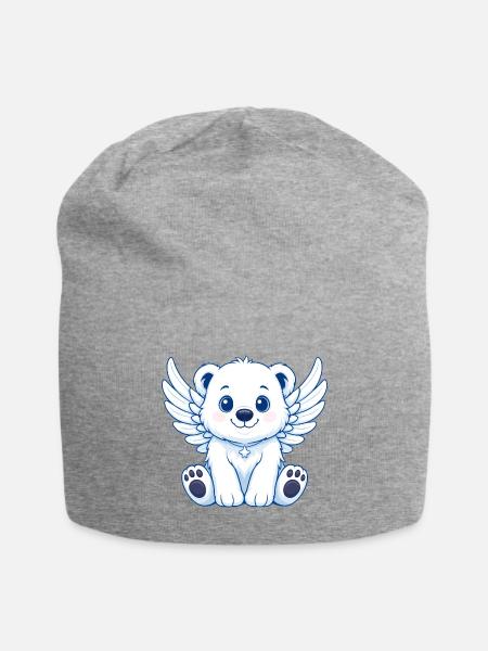 Cute polar bear angel cartoon with wings joy laugh - Jersey Beanie - heather gray