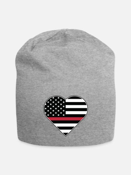 Heart Flag with Thin Red Line - Jersey Beanie - heather gray - Front