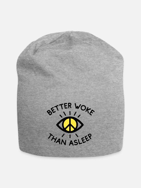 Yellow Peace Emblem on Black - Jersey Beanie - heather gray