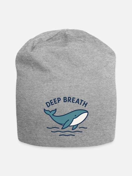 Deep Breath Whale Ocean Emblem - Jersey Beanie - heather gray - Front