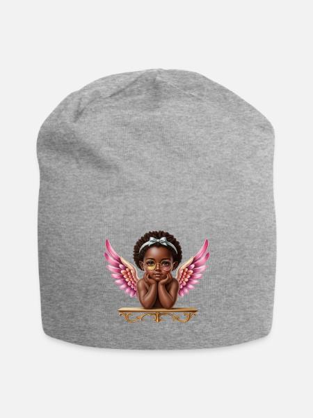 Melanin Angel - Cute Afro Angel Wing Cherub - Jersey Beanie - heather gray - Front