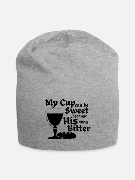 Bitter Cup - Black Text - Jersey Beanie - heather gray