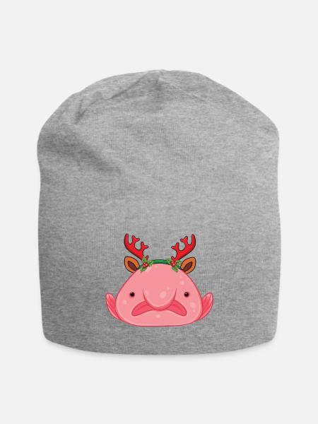 Blobfish Christmas Reindeer Antlers Cute - Jersey Beanie - heather gray - Front