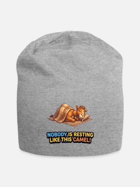 Sleepy Camel on Rug Cartoon Tee - Jersey Beanie - heather gray - Front