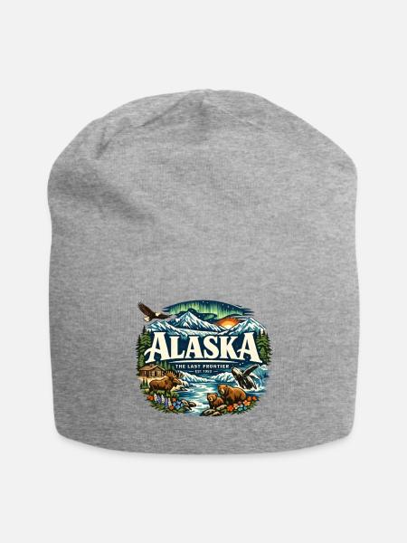 Northern Lights & Mountain Landscape Wall Art - Jersey Beanie - heather gray - Front