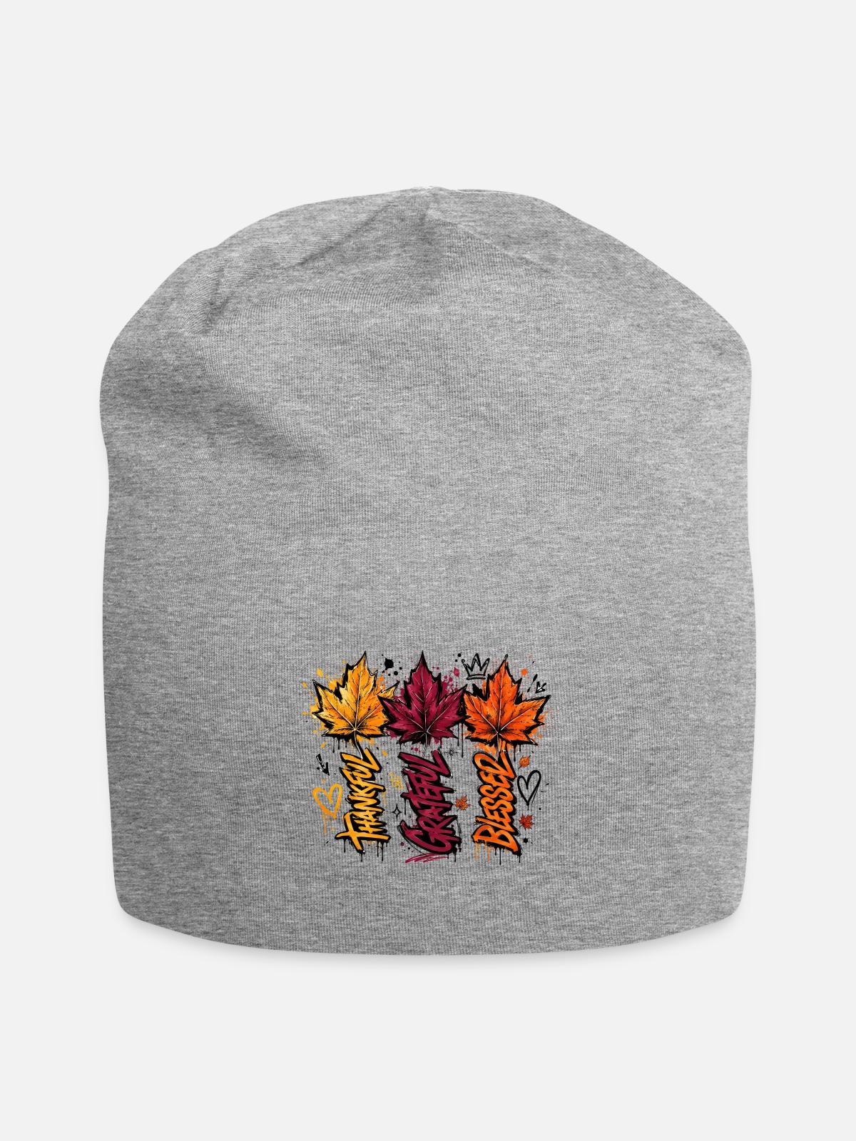 Autumn Graffiti Leaves - Jersey Beanie - heather gray - Front