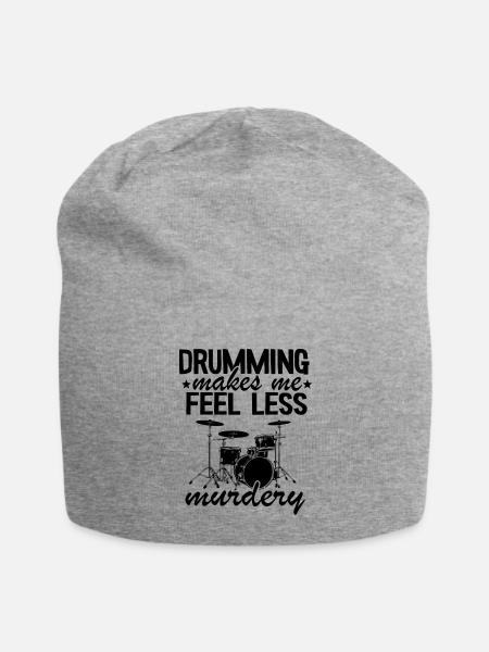 Drumming Makes Me Feel Less Murdery Drums Drummer - Jersey Beanie - heather gray