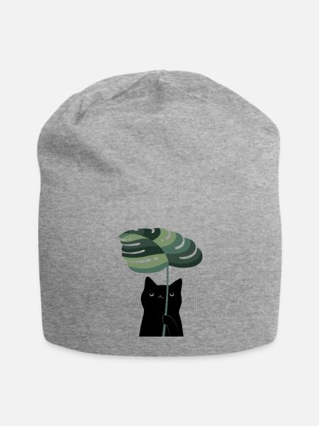 Cat and Plant - Jersey Beanie - heather gray