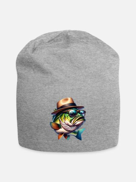 Cool Largemouth Bass with Fedora and Sunglasses - Jersey Beanie - heather gray