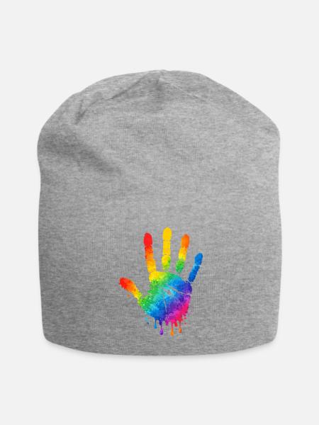 Colorful Handprint Watercolor Design - Jersey Beanie - heather gray - Front
