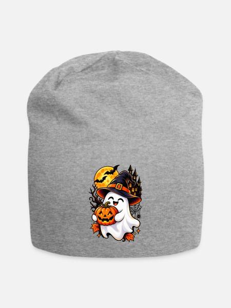 Happy Ghost Pumpkin Night - Jersey Beanie - heather gray - Front