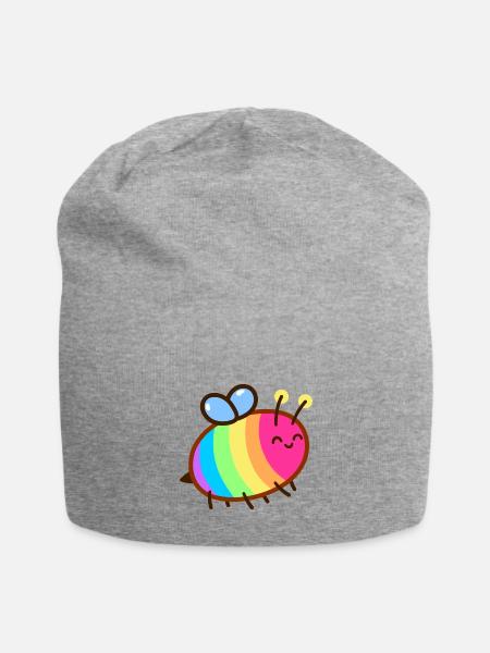 Happy rainbow bee - Jersey Beanie - heather gray