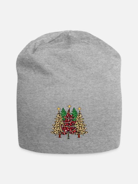 Pine Tree Leopard Print, Christmas Trees, - Jersey Beanie - heather gray - Front