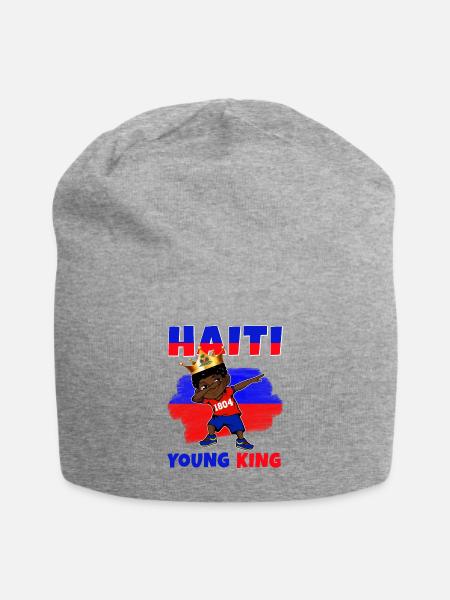 Haiti Young King Haiti Flag Melanin for Black Boys - Jersey Beanie - heather gray - Front