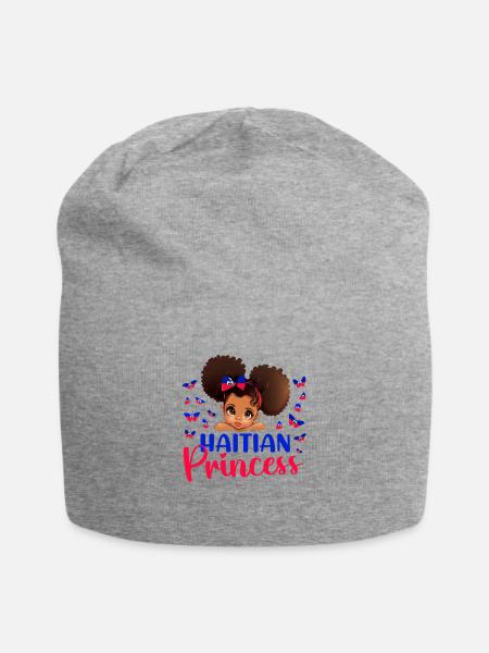 Haitian Princess Haiti Flag Melanin for Black Girl - Jersey Beanie - heather gray - Front
