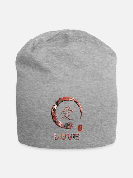 Love Japanese Kanji Word Symbol Enso Circle 2 - Jersey Beanie - heather gray - Front