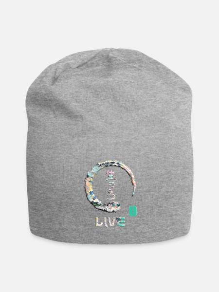 Live Japanese Kanji Word Symbol Enso Circle 5 - Jersey Beanie - heather gray - Front