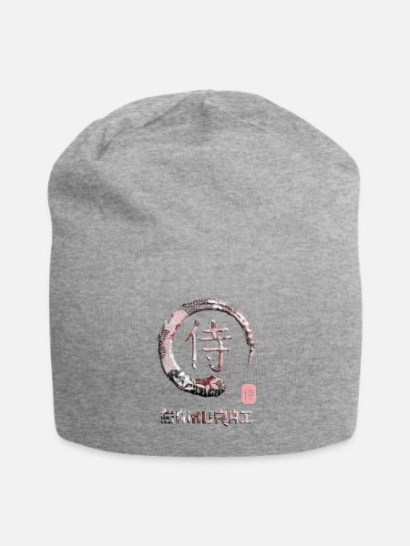 Samurai Japanese Kanji Word Symbol Enso Circle 13 - Jersey Beanie - heather gray - Front
