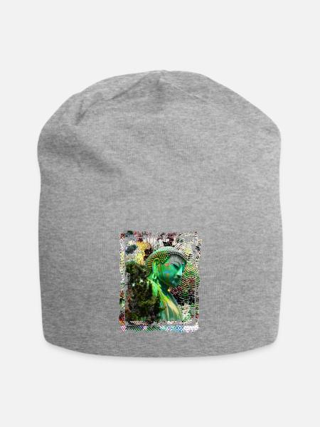 Japanese Buddha Statue Japan Kamakura Collage Art - Jersey Beanie - heather gray - Front