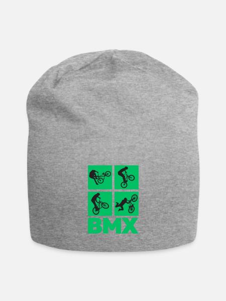 BMX Jump Silhouette Grid (green and black design) - Jersey Beanie - heather gray