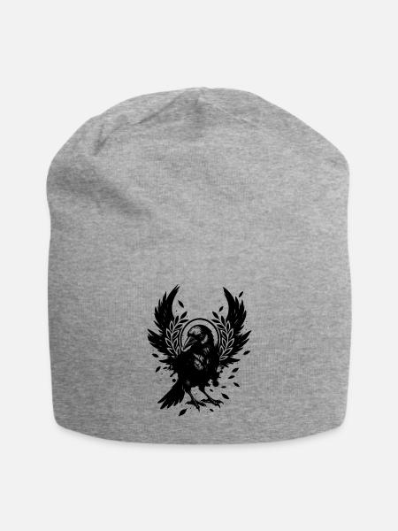 Stylized Crow – Mystical Black and White Motif - Jersey Beanie - heather gray - Front