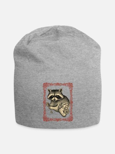 Raccoon with Heart Key and Anatomical Elements - Jersey Beanie - heather gray