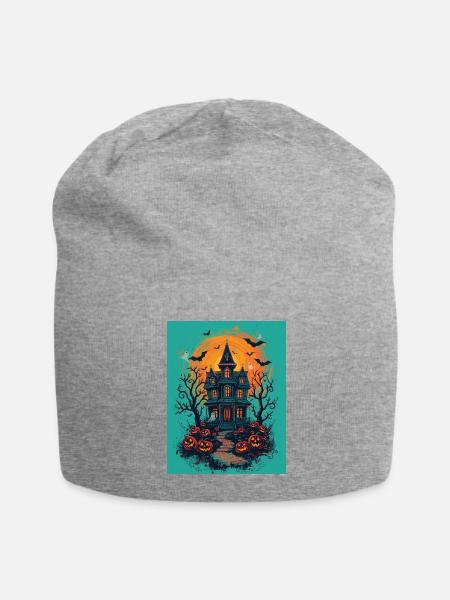 Haunted House Halloween Night - Jersey Beanie - heather gray