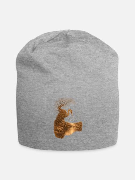 Quiet Symmetry Heron – Organic Nature Geometry - Jersey Beanie - heather gray - Front