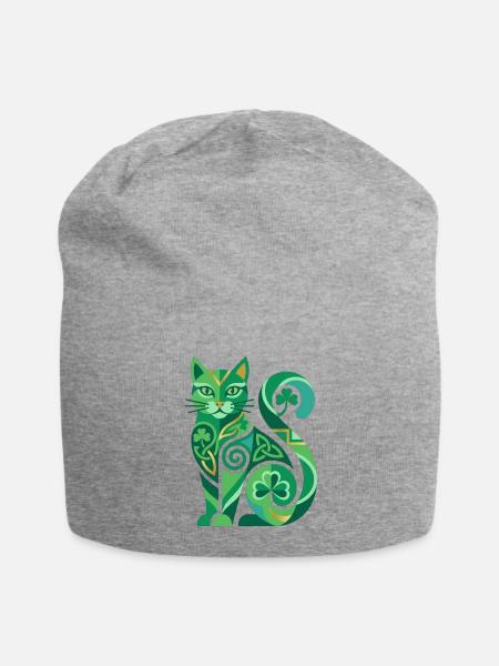 Emerald Celtic Cat - Jersey Beanie - heather gray