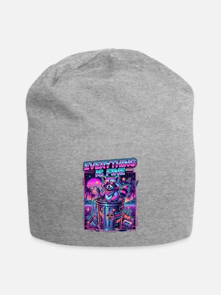 Everything Is Fine Trash Panda - Vaporwave Neon Ra - Jersey Beanie - heather gray - Front